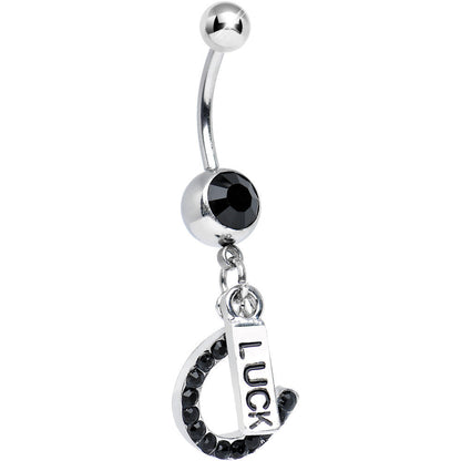 Black Gem Double the Luck Horseshoe Dangle Belly Ring