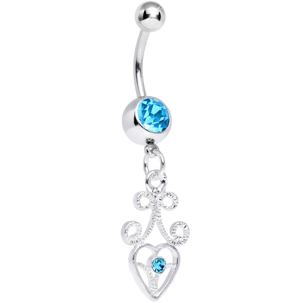 Aqua Gem Thrill of the Frill Heart Dangle Belly Ring