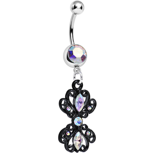 Aurora Gem Black Frilly London Lace Dangle Belly Ring