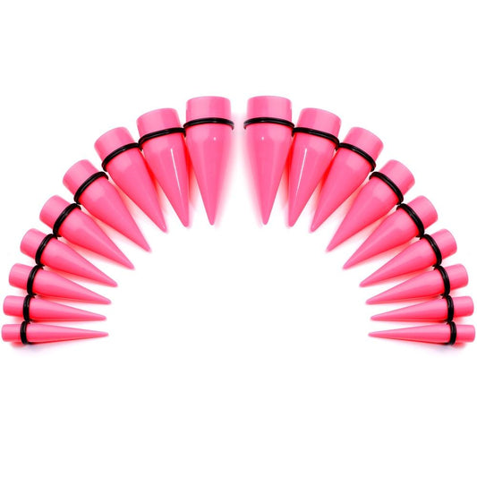 00G to 1 inch 18 Piece Bright Pink Acrylic Ear Stretching Taper Kit Set