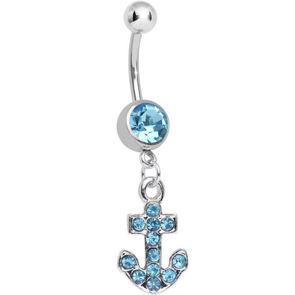 Aqua Gem Sparkle Anchor Dangle Belly Ring
