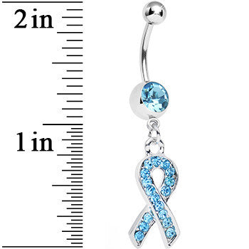 Aqua Gem Fashionable Awareness Ribbon Dangle Belly Ring