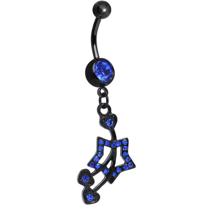 Blue Gem Black Heart Cherries Hollow Star Dangle Belly Ring