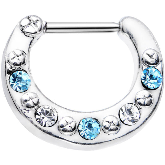 16G 5/16 Blue and Clear Gem Septum Clicker