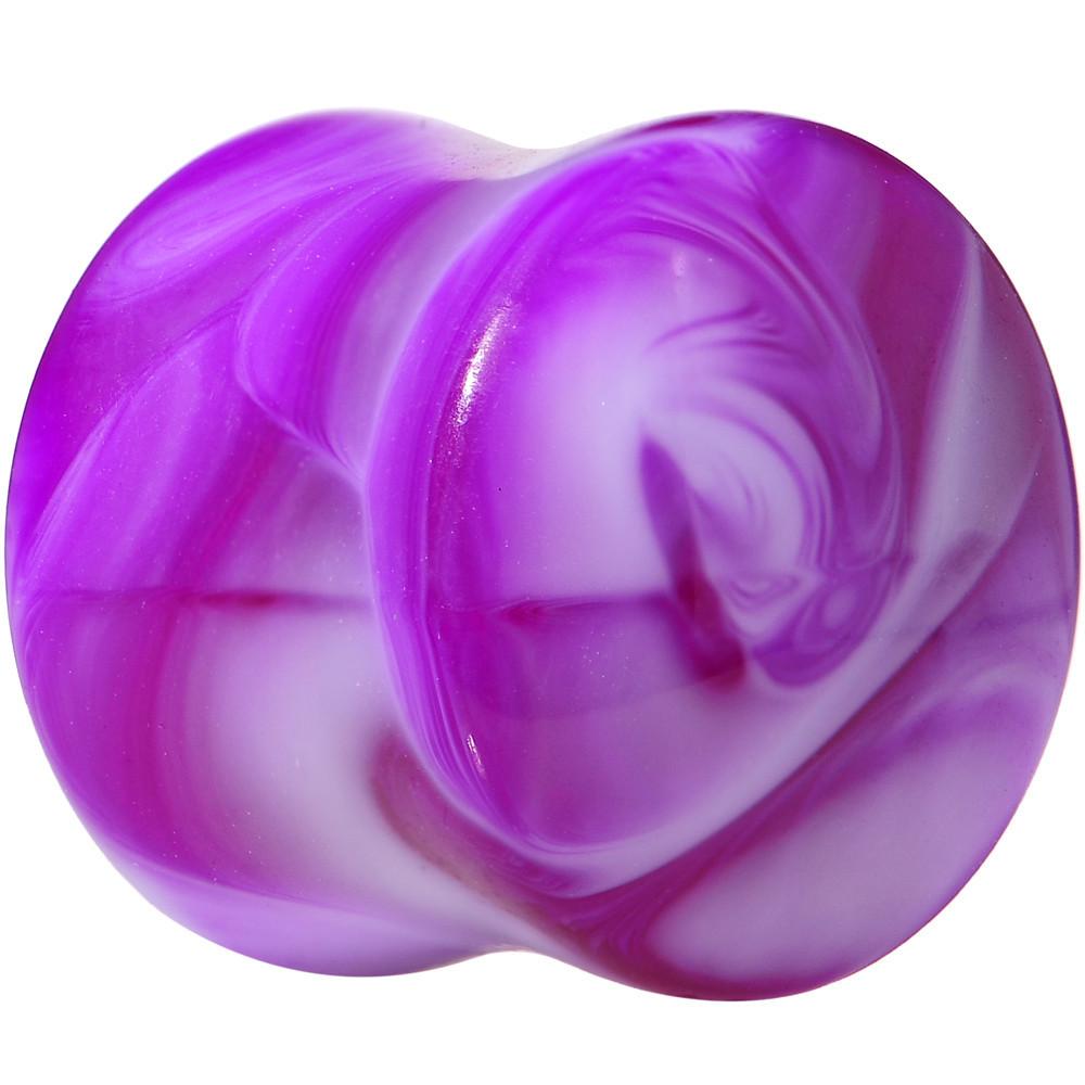 Acrylic Purple and White Marbled Saddle Plug 6G to 1 Inch
