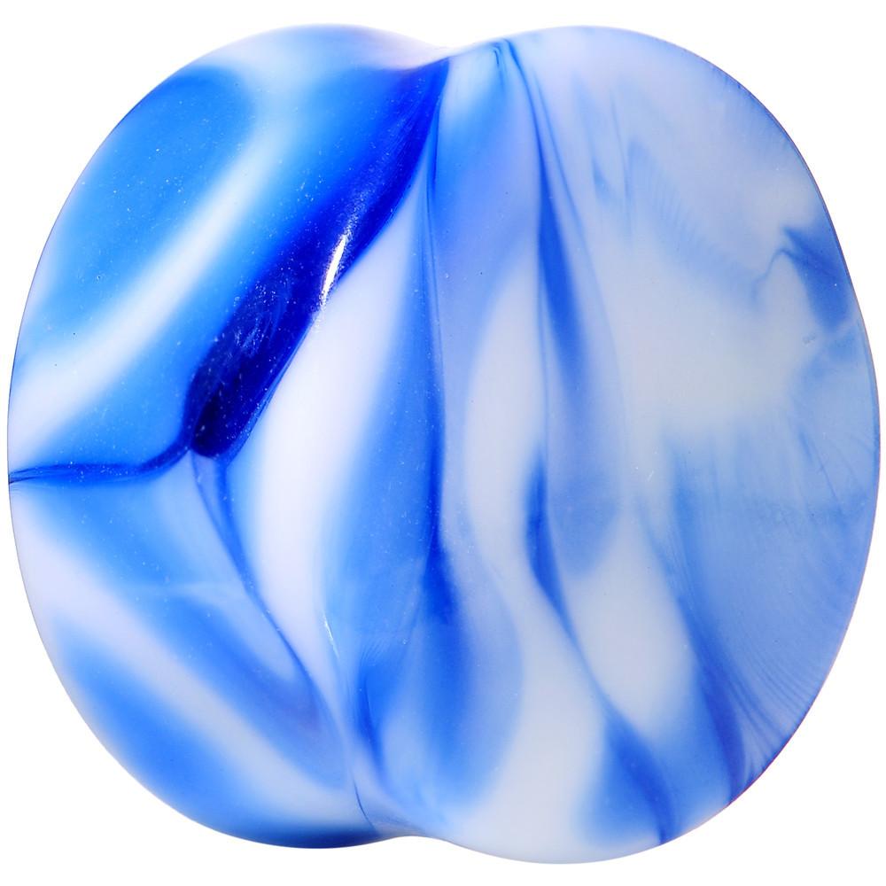 Acrylic Blue and White Marbled Saddle Plug 6G to 1 Inch