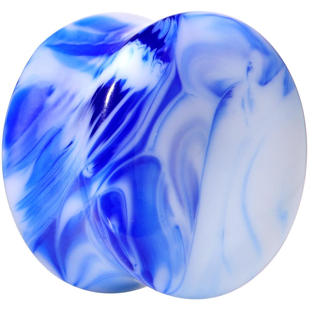 Acrylic Blue and White Marbled Saddle Plug 6G to 1 Inch