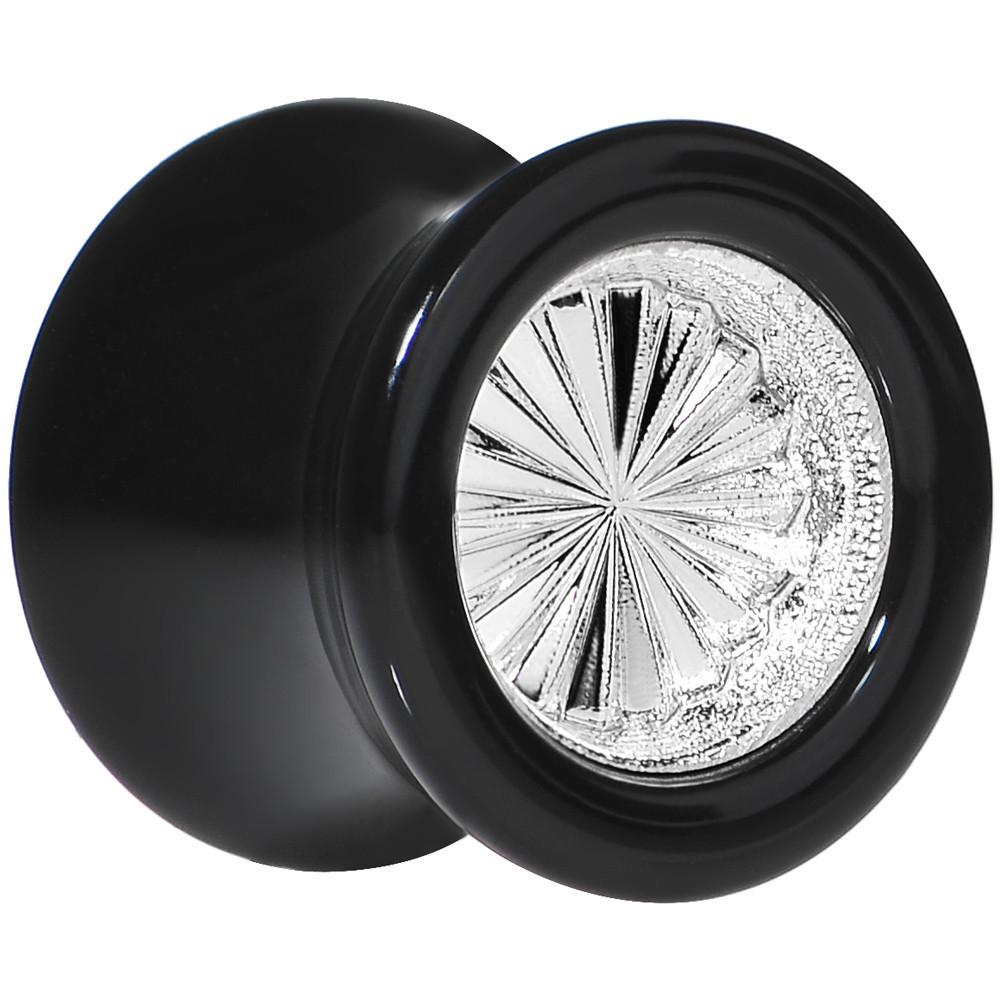 Black Acrylic Silver Flashy Tire Rim Saddle Plug 2G to 20mm