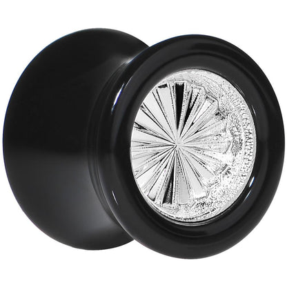 Black Acrylic Silver Flashy Tire Rim Saddle Plug 2G to 20mm