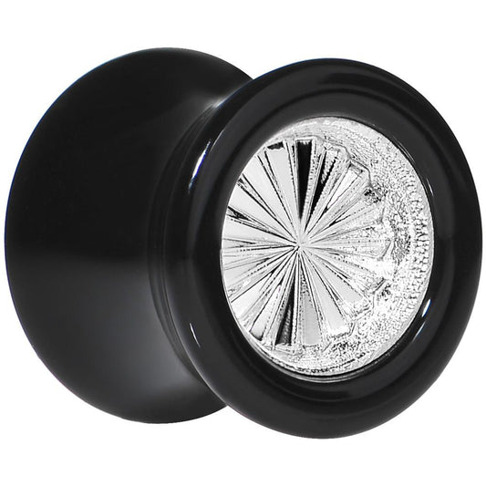 Black Acrylic Silver Flashy Tire Rim Saddle Plug 2G to 20mm