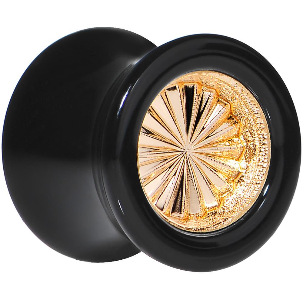 Black Acrylic Gold Flashy Tire Rim Saddle Plug 2G to 20mm