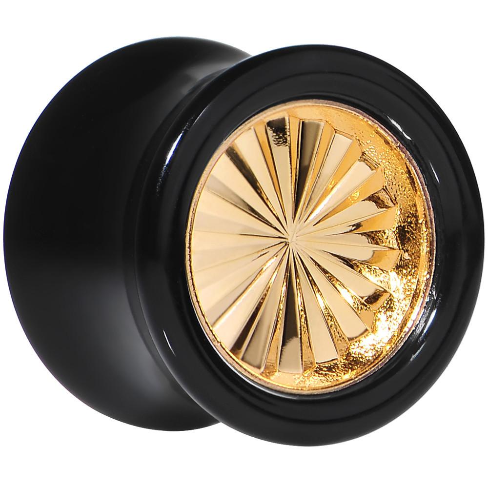 Black Acrylic Gold Flashy Tire Rim Saddle Plug 2G to 20mm