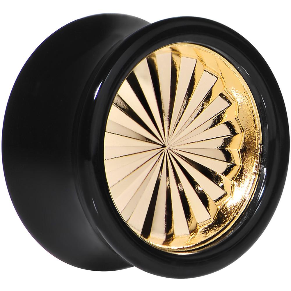 Black Acrylic Gold Flashy Tire Rim Saddle Plug 2G to 20mm