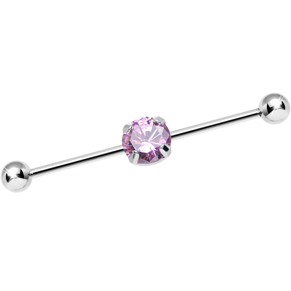 14G Pink CZ Shimmering Circle Industrial Barbell 38mm