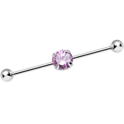 14G Pink CZ Shimmering Circle Industrial Barbell 38mm