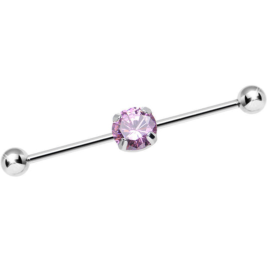 14G Pink CZ Shimmering Circle Industrial Barbell 38mm
