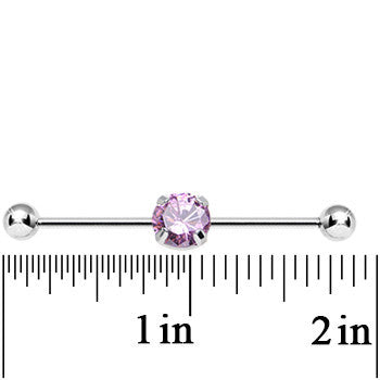 14G Pink CZ Shimmering Circle Industrial Barbell 38mm