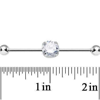 14G Clear CZ Shimmering Circle Industrial Barbell 38mm
