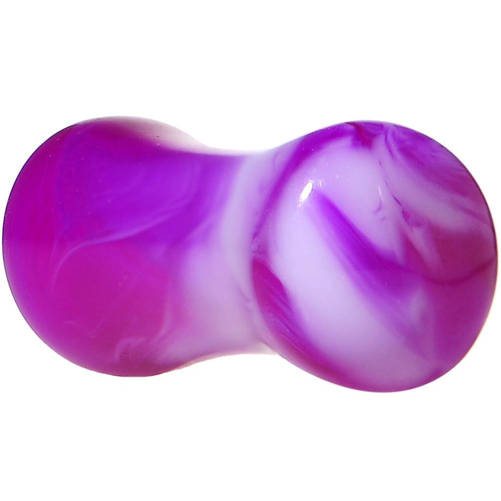 Acrylic Purple and White Marbled Saddle Plug 6G to 1 Inch