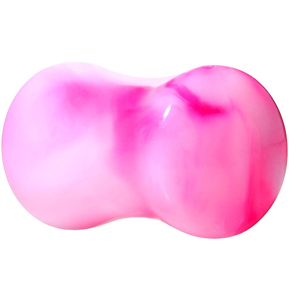 Acrylic Pink and White Marbled Saddle Plug 6G to 1 Inch
