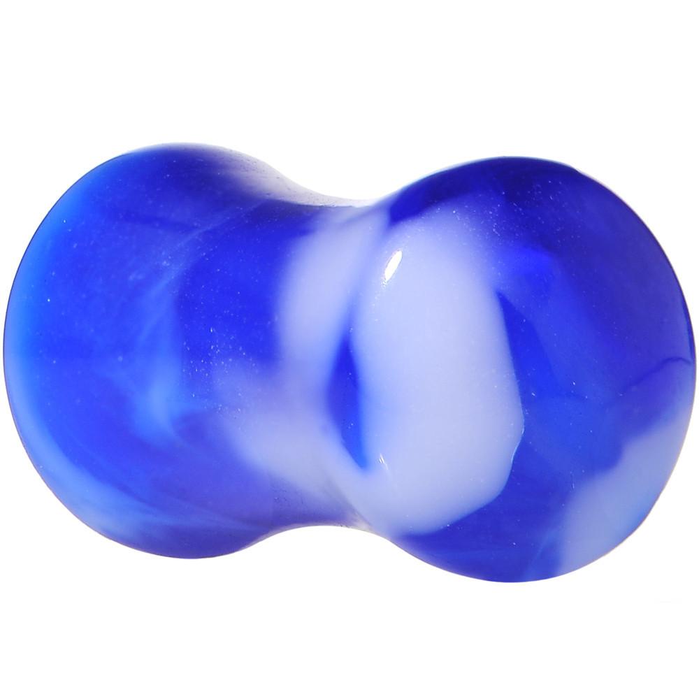 Acrylic Blue and White Marbled Saddle Plug 6G to 1 Inch