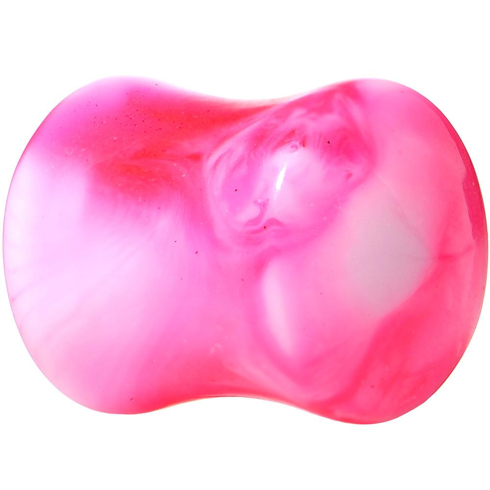Acrylic Pink and White Marbled Saddle Plug 6G to 1 Inch