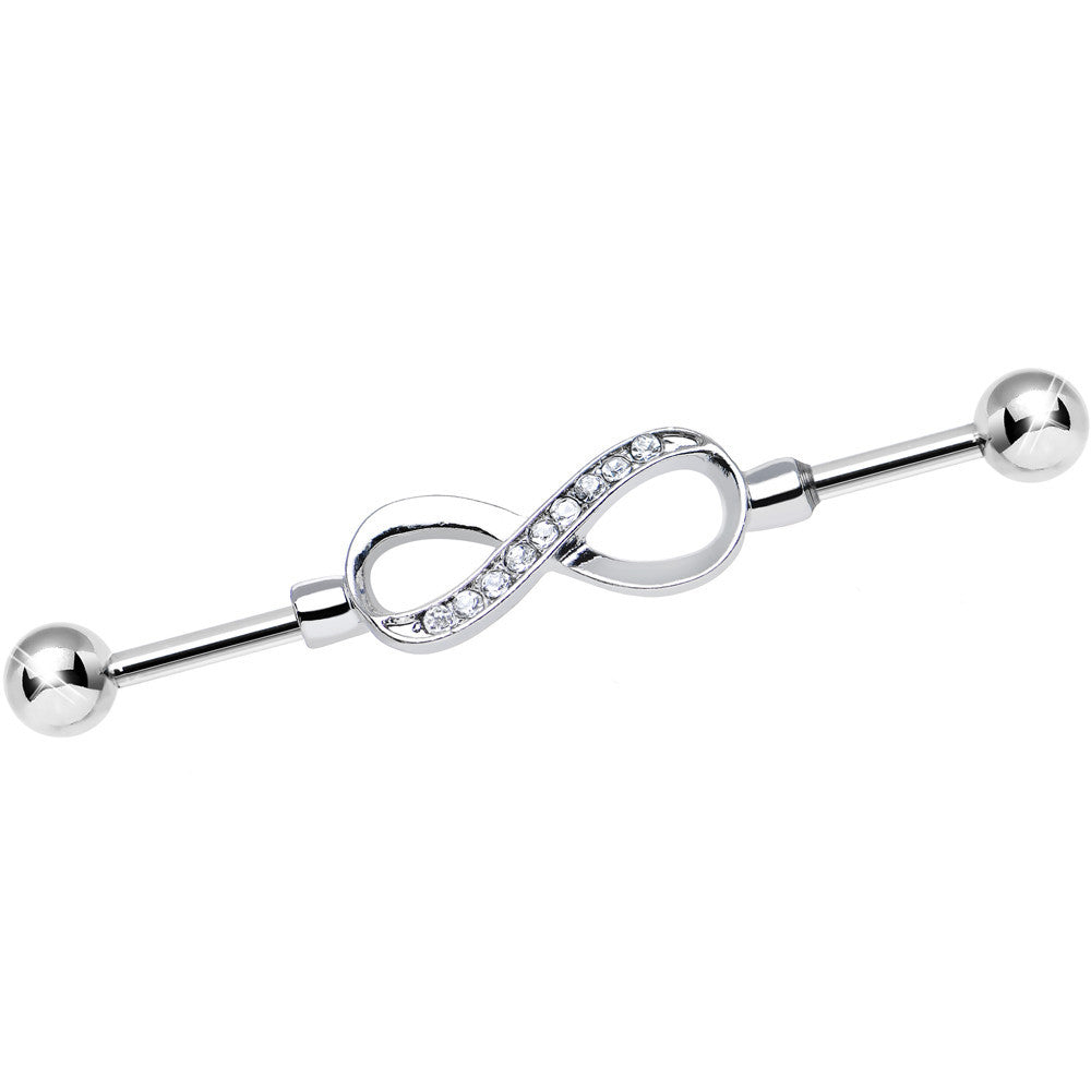 Clear Gem Endless Elegance Infinity Symbol Industrial Barbell 38mm