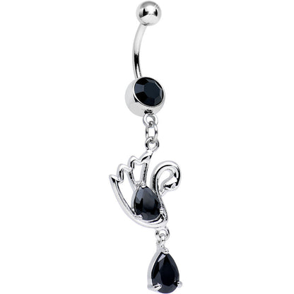 Black Cubic Zirconia Sparkling Raindrop and Swan Dangle Belly Ring