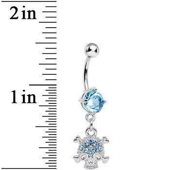 Aqua Gem Crystal Pirate Skull and Crossbones Dangle Belly Ring