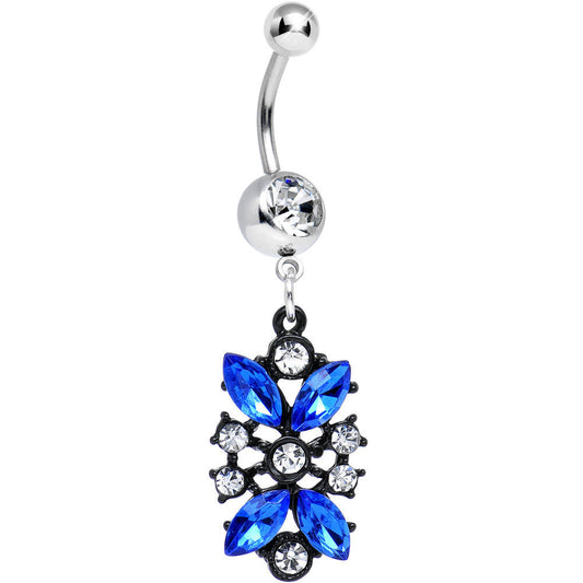 Clear and Blue Gem Dark Chantilly Lace Dangle Belly Ring