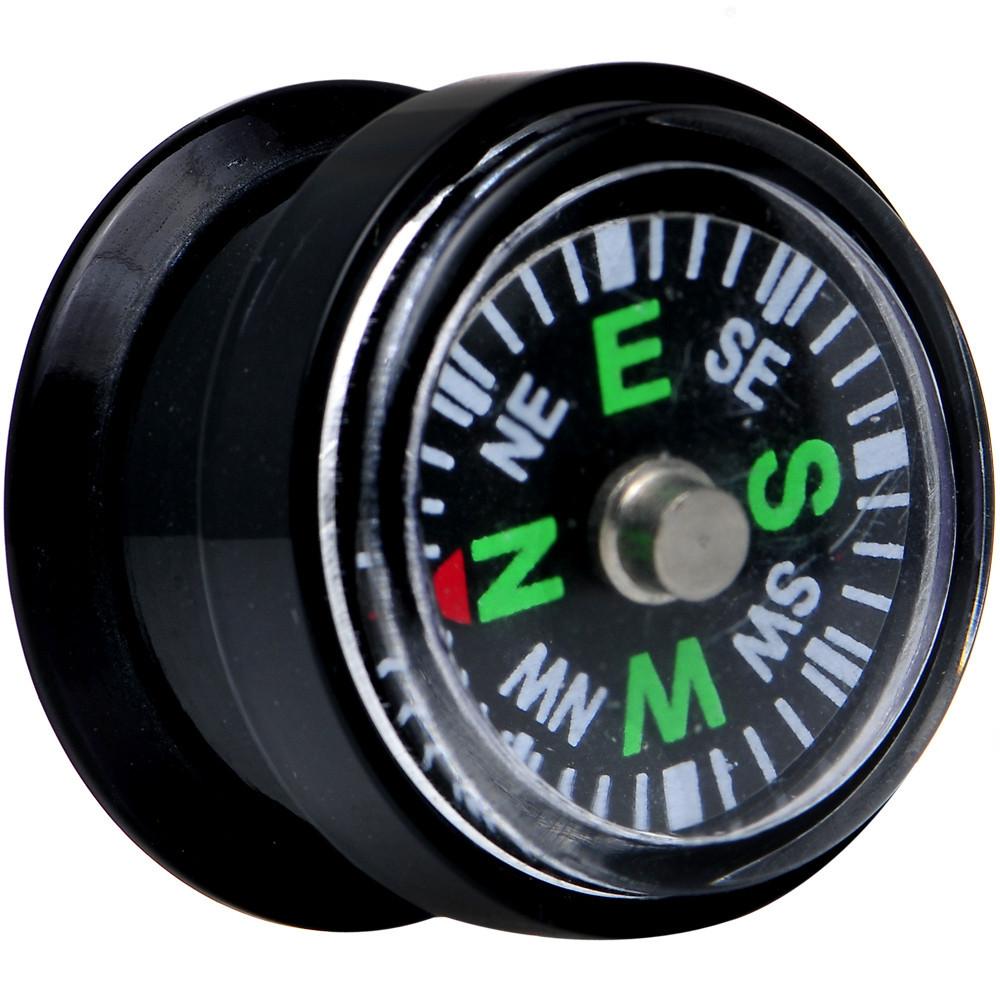 Acrylic Black Find Your Direction Compass Screw Fit Plug 0G to 1"