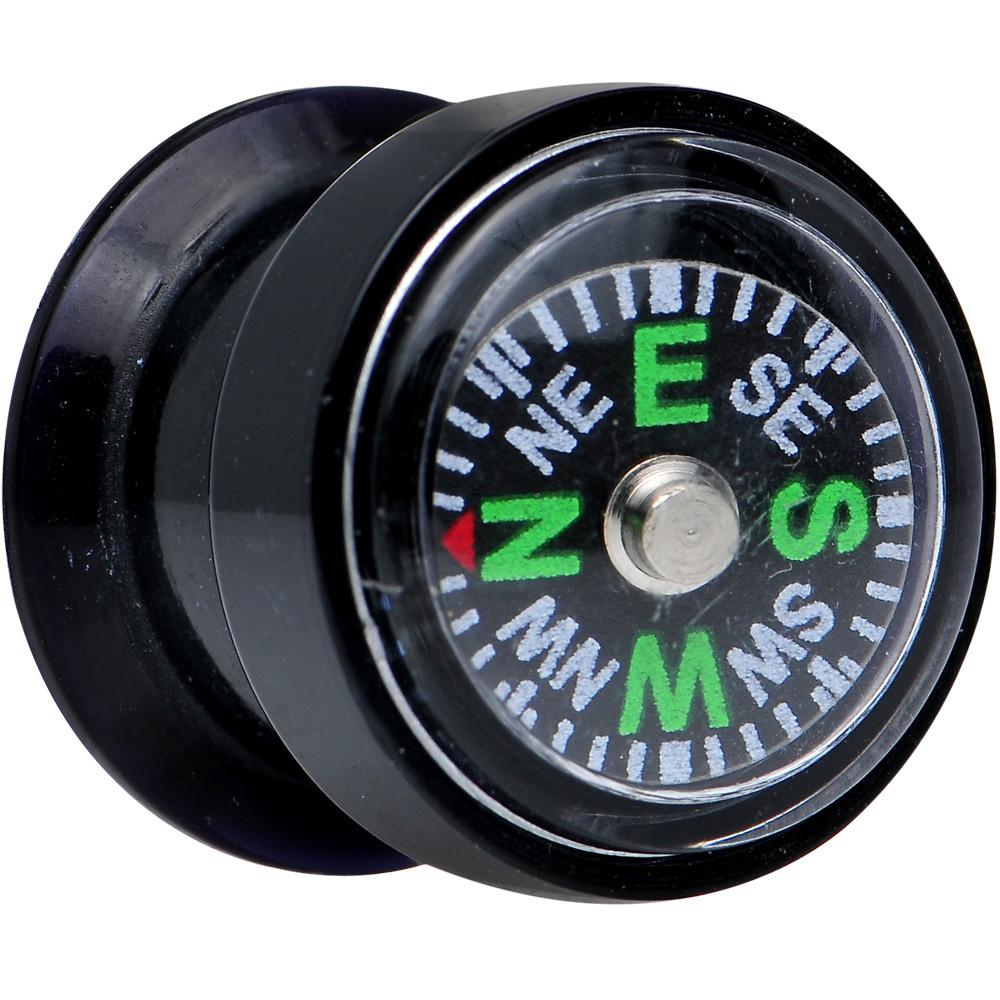Acrylic Black Find Your Direction Compass Screw Fit Plug 0G to 1"
