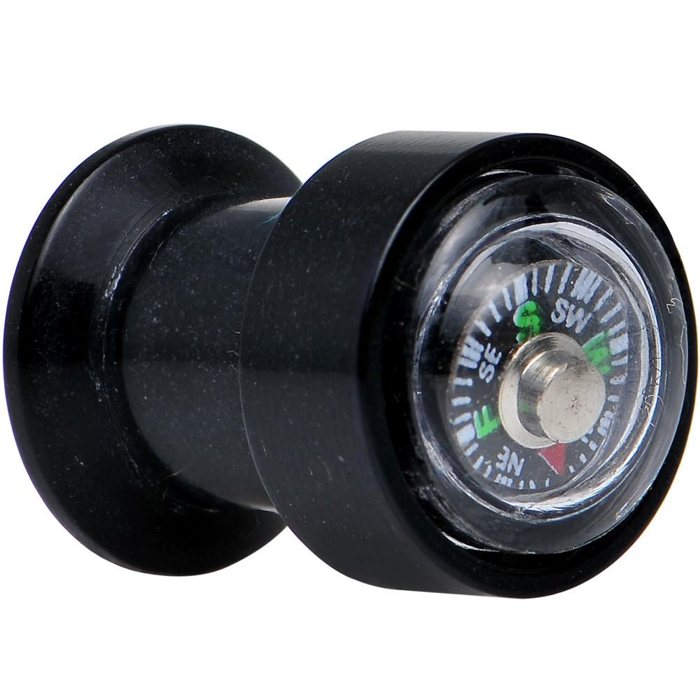Acrylic Black Find Your Direction Compass Screw Fit Plug 0G to 1"