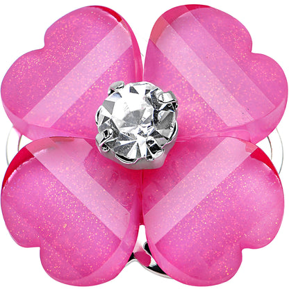 9/16 Clear Gem Pink Acrylic Spring Flower Single Flare Steel Plug