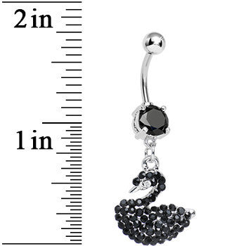 Black Gem Jeweled Swan Dangle Belly Ring