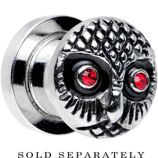 0G Red Gem Eyes Stainless Steel Thoughtful Owl Screw Fit Plug
