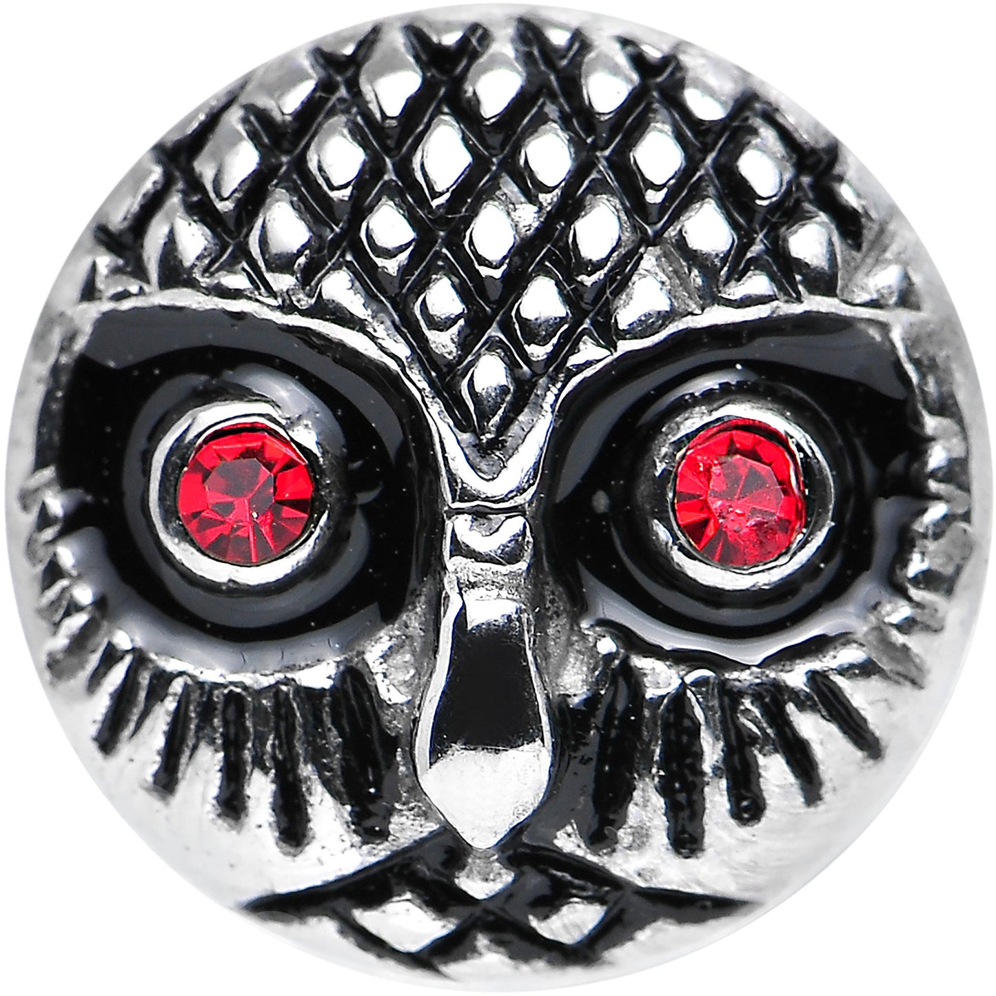 0G Red Gem Eyes Stainless Steel Thoughtful Owl Screw Fit Plug