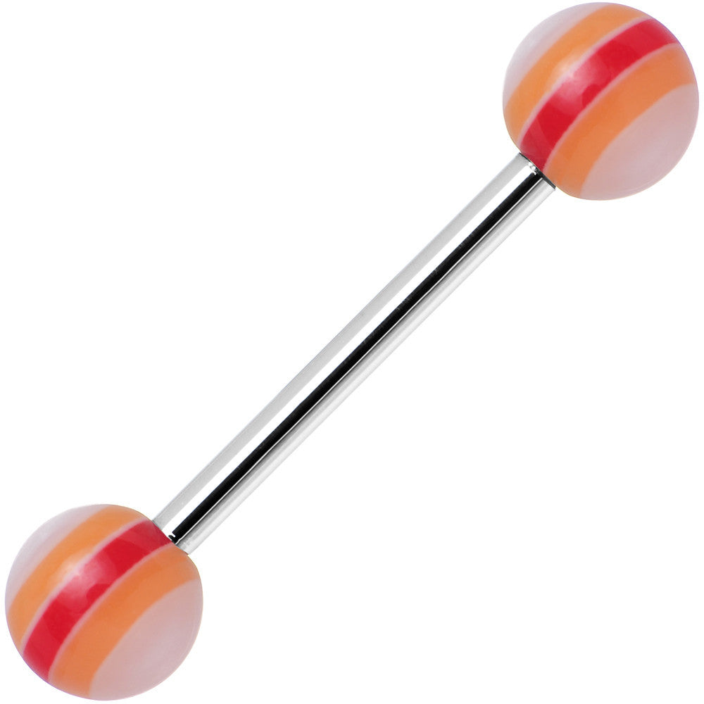 14G Acrylic Sunny Tones Striped Straight Barbell Tongue Ring