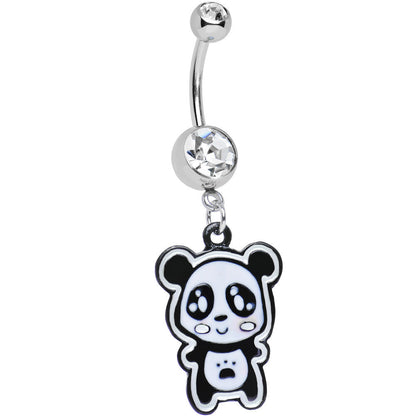Clear Gem Paw Print Tummy Panda Bear Dangle Belly Ring