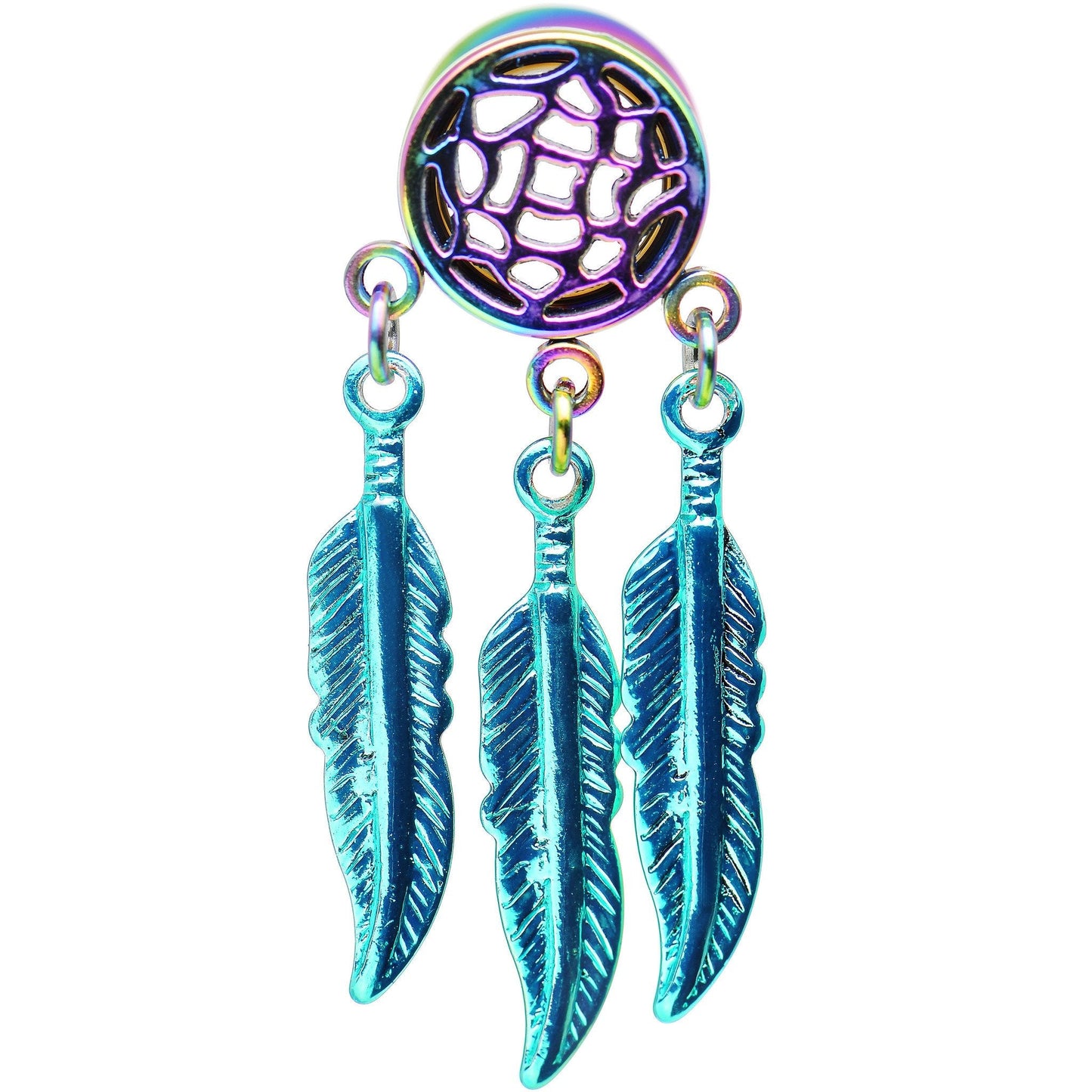 0G Rainbow Titanium Dreamcatcher Dangle Tunnel Sizes 00G to 1 Inch