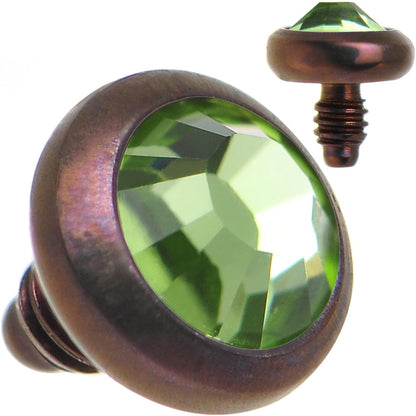 14G 3mm Peridot Green Gem Bronze Anodized Titanium Dermal Top