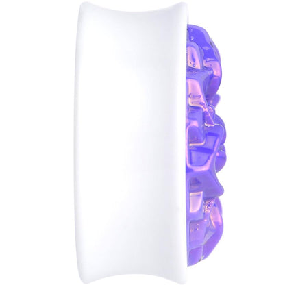 White Acrylic Pretty Purple Pearlescent Flower Saddle Plug Available in Sizes 0G to 25mm