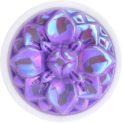 White Acrylic Pretty Purple Pearlescent Flower Saddle Plug Available in Sizes 0G to 25mm