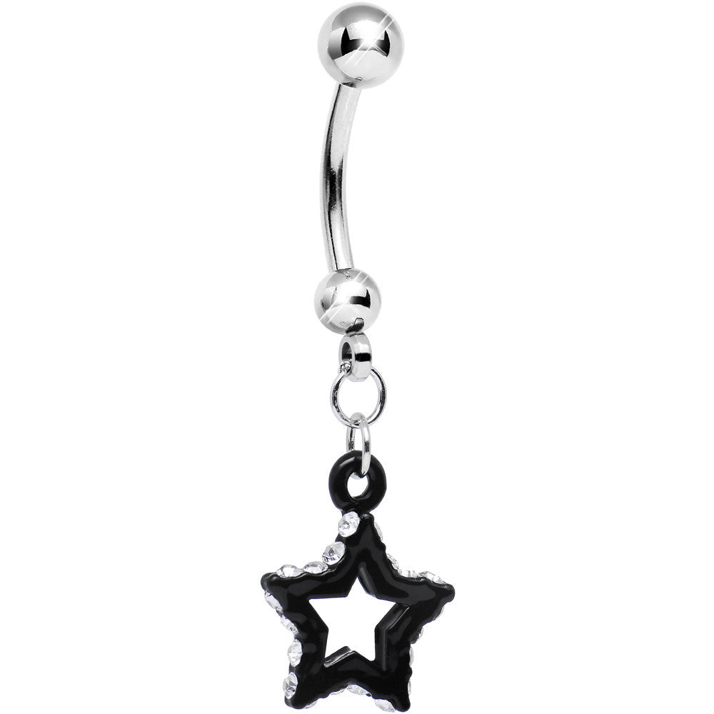Clear Gem Sparkling Outline Stripe Black Star Dangle Belly Ring
