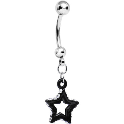 Clear Gem Sparkling Outline Stripe Black Star Dangle Belly Ring