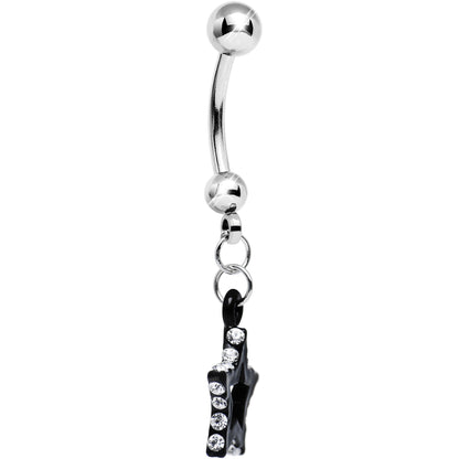 Clear Gem Sparkling Outline Stripe Black Star Dangle Belly Ring