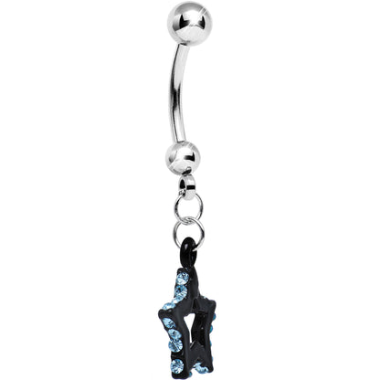 Aqua Gem Sparkling Outline Stripe Black Star Dangle Belly Ring