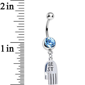 Aqua Gem Holding Hands Best Friend Heart Dangle Belly Ring Set
