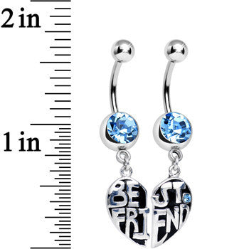 Aqua Gem Best Friend in Harmony Heart Dangle Belly Ring Set