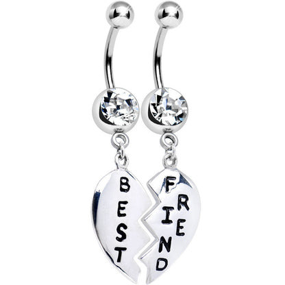 Clear Gem Best Friend Dedicated Heart Dangle Belly Ring Set